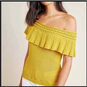 New Anthropologie ruffled off the shoulder crochet top
